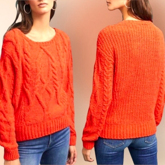 Anthropologie Sweaters - ANTHROPOLOGIE Orange Sleeping on Snow Chunky Cable Knit Sweater S